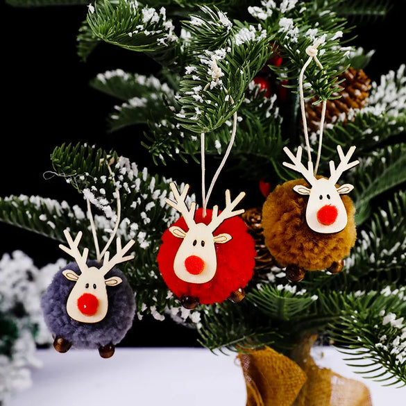 Christmas Festival Decorations Felt Deer Pendant Creative Elk Lamb Velvet Ball Christmas Tree Hanging Gift