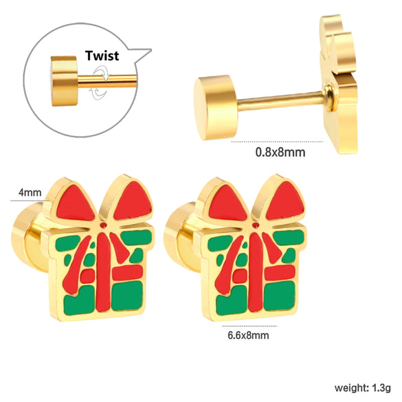 Christmas Gift Box Stainless Steel Earrings For Women Fashionable Festive Electroplated Metal Jewelry