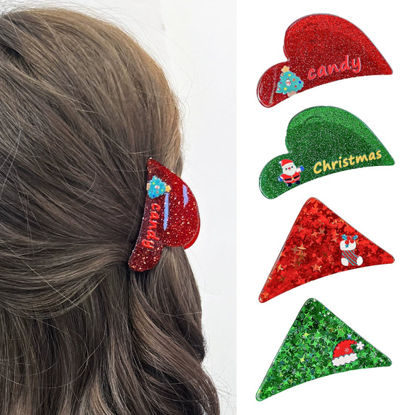 Christmas Glitter Acrylic Handmade Women's Hair Grab Clip