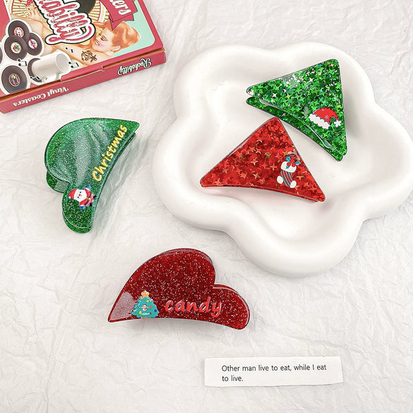 Christmas Glitter Acrylic Handmade Women's Hair Grab Clip