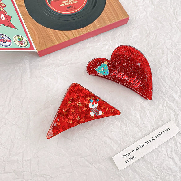 Christmas Glitter Acrylic Handmade Women's Hair Grab Clip