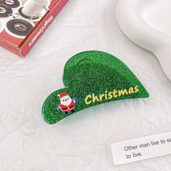Christmas Glitter Acrylic Handmade Women's Hair Grab Clip