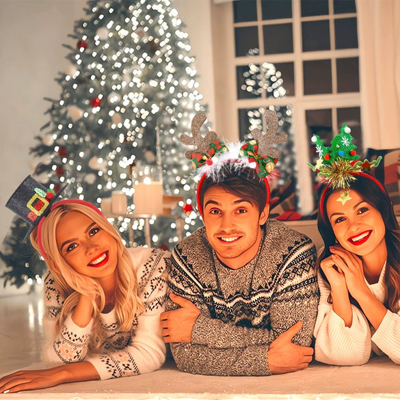 Christmas Hair Band Bow Antler Head Buckle Plastic Cartoon Christmas Tree Snowman Headwear For Children