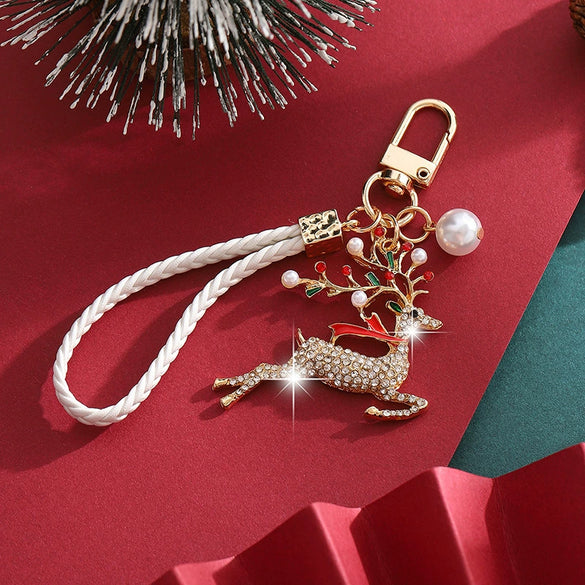 Christmas Keychain Pendant Creative Zinc Alloy Bag Charm With Diamond Accents And Enamel Detailing