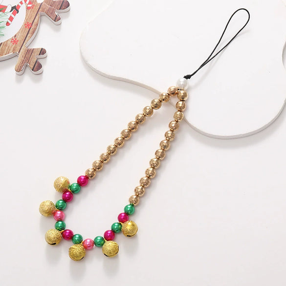 Christmas Mobile Phone Chain Acrylic Beaded With Santa Claus And Short Christmas Tree Pendants Electroplated Wrist Strap Antilost Chain With Love Heart Water Drop Bell Patterns