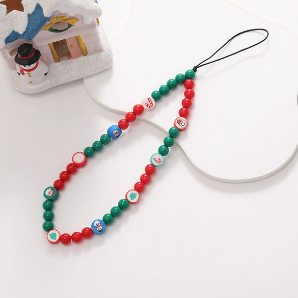 Christmas Mobile Phone Chain Acrylic Beaded With Santa Claus And Short Christmas Tree Pendants Electroplated Wrist Strap Antilost Chain With Love Heart Water Drop Bell Patterns