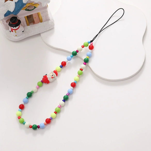 Christmas Mobile Phone Chain Acrylic Beaded With Santa Claus And Short Christmas Tree Pendants Electroplated Wrist Strap Antilost Chain With Love Heart Water Drop Bell Patterns