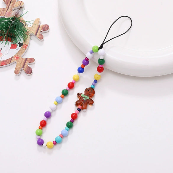 Christmas Mobile Phone Chain Acrylic Beaded With Santa Claus And Short Christmas Tree Pendants Electroplated Wrist Strap Antilost Chain With Love Heart Water Drop Bell Patterns