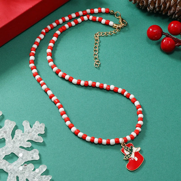 Christmas Necklace Alloy Soft Pottery Rice Beads Geometric Pendant For Women