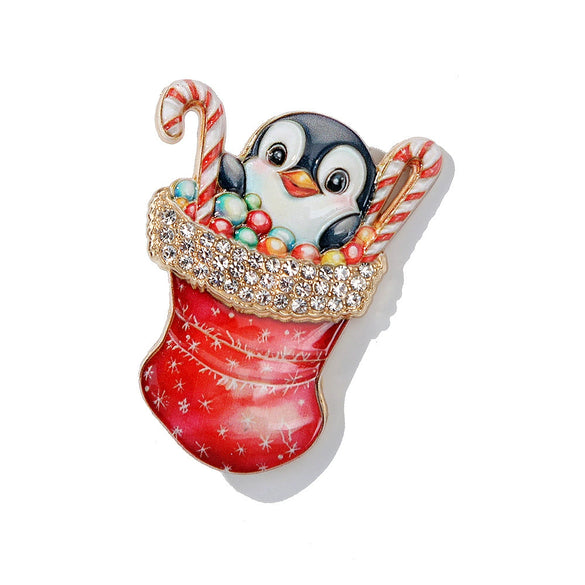 Christmas Penguin In Boots Brooch Pin Printed Electroplated Alloy Festive Accessory For Women And Unisex Gift