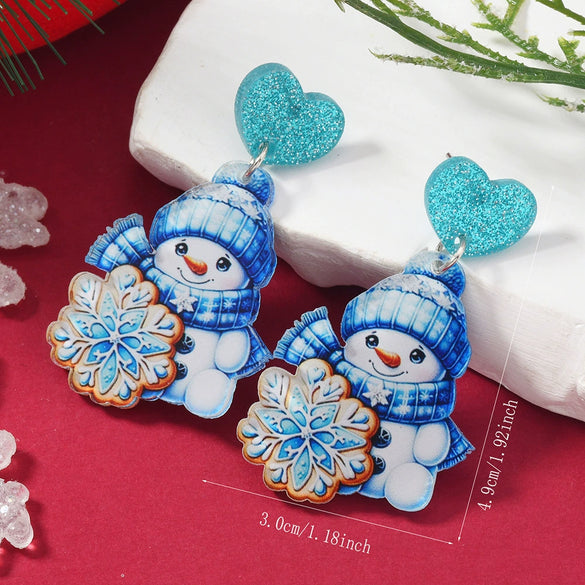 Christmas Printed Acrylic Double Sided Earrings With Snowman Snowflake Elk Gingerbread Man Panda Minimalist Style Unisex