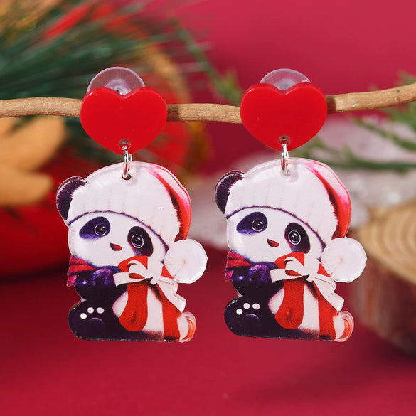 Christmas Printed Acrylic Double Sided Earrings With Snowman Snowflake Elk Gingerbread Man Panda Minimalist Style Unisex