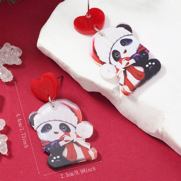 Christmas Printed Acrylic Double Sided Earrings With Snowman Snowflake Elk Gingerbread Man Panda Minimalist Style Unisex