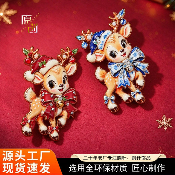 Christmas Reindeer Brooch Pin Electroplated Alloy Glaze Drip Animal Brooch For Clothing Or Bags Unisex Festive Accessory