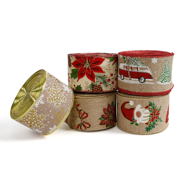 Christmas Ribbon Ornaments Cloth Material Pine Cone Snowflake Style