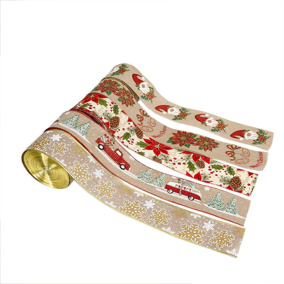 Christmas Ribbon Ornaments Cloth Material Pine Cone Snowflake Style