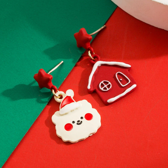 Christmas Series Alloy Earrings With Santa Claus Snowman Bow Dripping Oil Design For Women