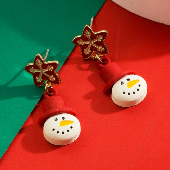 Christmas Series Alloy Earrings With Santa Claus Snowman Bow Dripping Oil Design For Women
