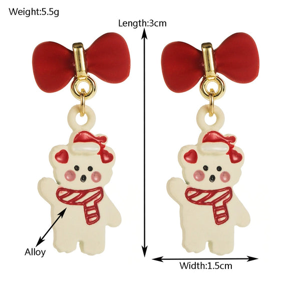 Christmas Series Alloy Earrings With Santa Claus Snowman Bow Dripping Oil Design For Women