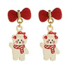 Christmas Series Alloy Earrings With Santa Claus Snowman Bow Dripping Oil Design For Women
