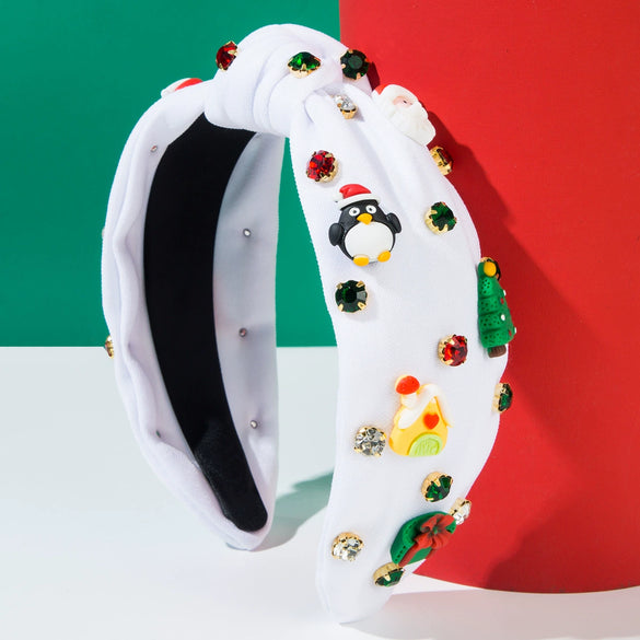 Christmas Series Cloth Hairband With Diamond Design And Festival Elements For Women