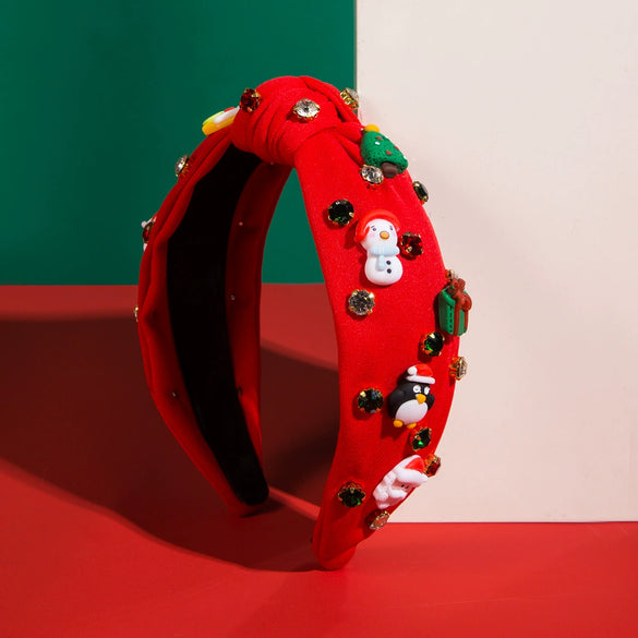 Christmas Series Cloth Hairband With Diamond Design And Festival Elements For Women