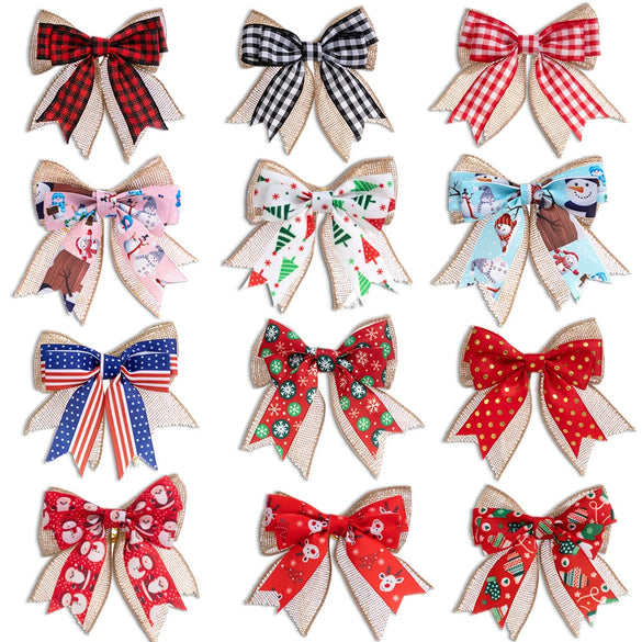 Christmas Small Double Layer Bow Gift Box Decoration Plaid Bow