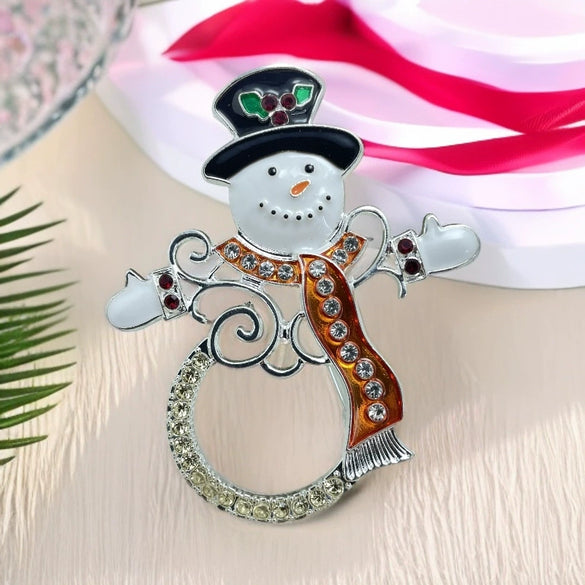 Christmas Snowman Brooch With Diamond Accents Cartoon Alloy Holiday Jewelry Accessory Unisex Festive Decoration Wholesale