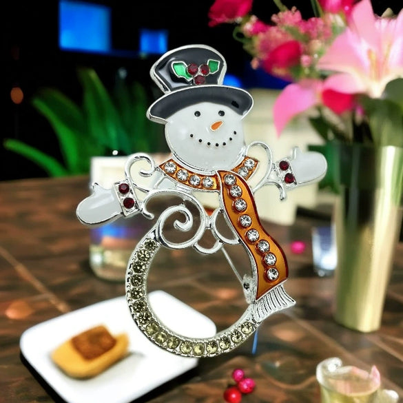 Christmas Snowman Brooch With Diamond Accents Cartoon Alloy Holiday Jewelry Accessory Unisex Festive Decoration Wholesale