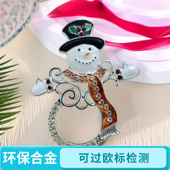 Christmas Snowman Brooch With Diamond Accents Cartoon Alloy Holiday Jewelry Accessory Unisex Festive Decoration Wholesale