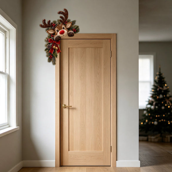 Christmas Snowman Door Frame Hanging Decoration Printed Boxwood Cartoon Ornament With Snowflakes And Pine Needle Details