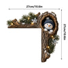 Christmas Snowman Door Frame Hanging Decoration Printed Boxwood Cartoon Ornament With Snowflakes And Pine Needle Details