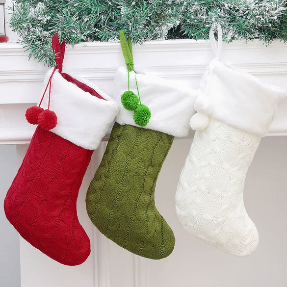Christmas Stocking Gift Bag Doublesided Knitted Plush Holiday Decoration For Festive Gifting And Wholesale