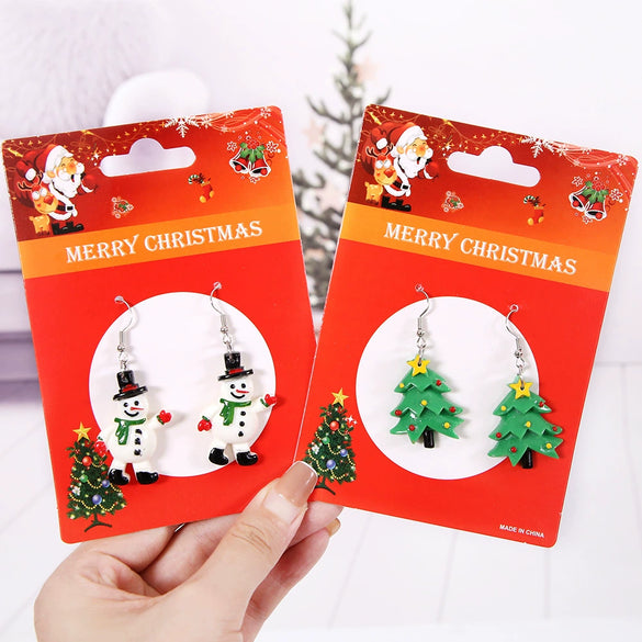 Christmas Tree Snowflake Earrings Plastic Alloy