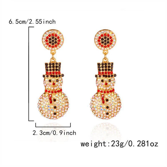 Christmasthemed Electroplated Alloy Drop Earrings With Rhinestone Snowman Reindeer And Gingerbread Motifs