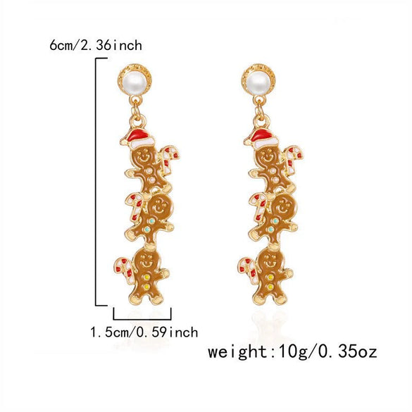 Christmasthemed Electroplated Alloy Drop Earrings With Rhinestone Snowman Reindeer And Gingerbread Motifs