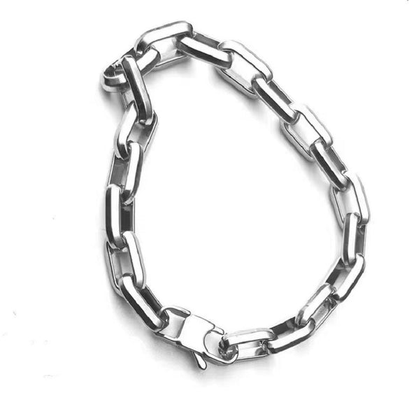 Chunky Cuban Link Bracelet In Titanium Steel With Geometric Square Buckle And Electroplated Hip Hop Street Style Design