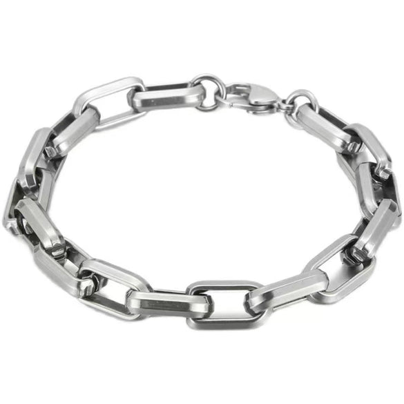 Chunky Cuban Link Bracelet In Titanium Steel With Geometric Square Buckle And Electroplated Hip Hop Street Style Design