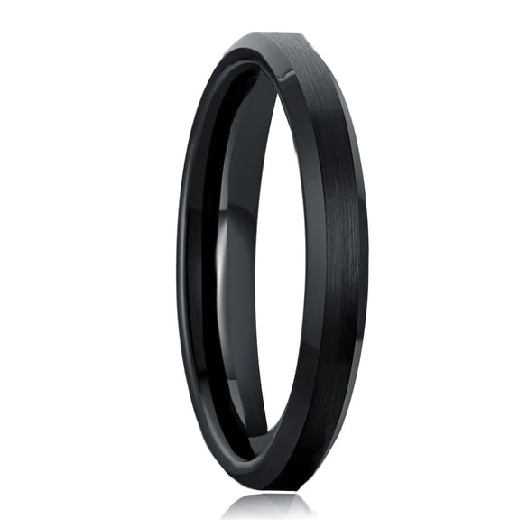 Classic Black Tungsten Steel Ring With Goldplated Geometric Design And Sand Chamfered Finish For Unisex Wear