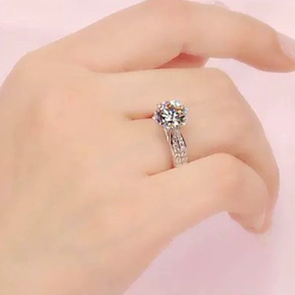 Classic Copper Six Claw Geometric Double Row Diamond Ring Luxury Natural Style Women's Jewelry Ring