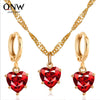 Classic Crystal Zircon Love Heart Pattern Glass And Copper Jewelry Necklace Earrings Set For Women
