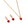 Classic Crystal Zircon Love Heart Pattern Glass And Copper Jewelry Necklace Earrings Set For Women