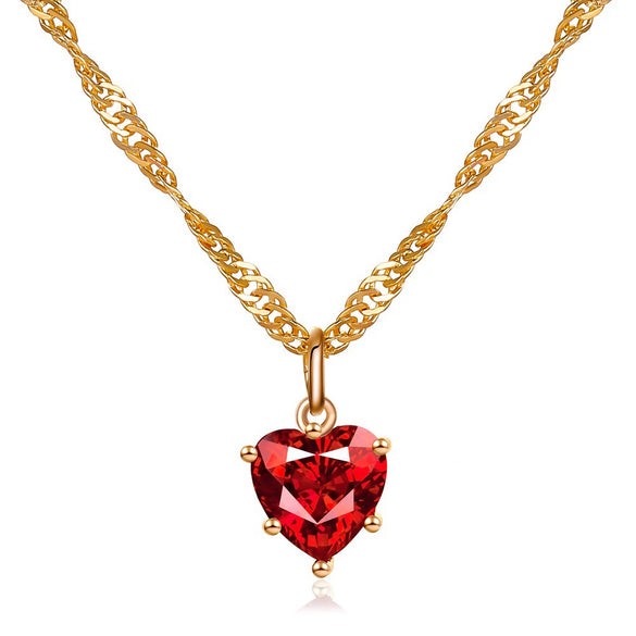 Classic Crystal Zircon Love Heart Pattern Glass And Copper Jewelry Necklace Earrings Set For Women