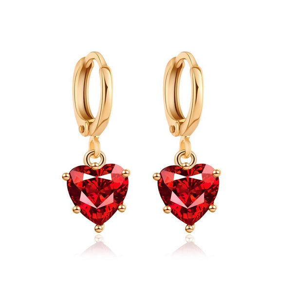 Classic Crystal Zircon Love Heart Pattern Glass And Copper Jewelry Necklace Earrings Set For Women