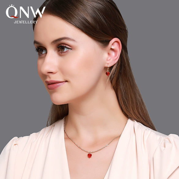 Classic Crystal Zircon Love Heart Pattern Glass And Copper Jewelry Necklace Earrings Set For Women
