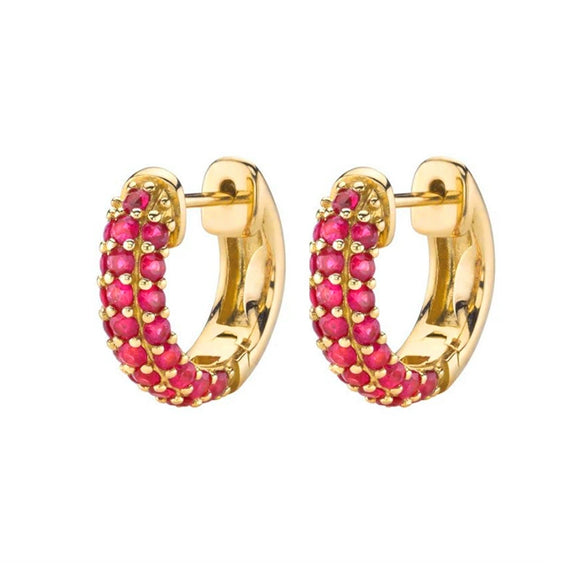 Classic Cshaped Luxury Full Diamond Geometric Colorful Dense Nail Wide Hoop Ear Bone Clip Earrings Copper Electroplated For Women