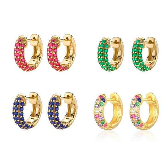 Classic Cshaped Luxury Full Diamond Geometric Colorful Dense Nail Wide Hoop Ear Bone Clip Earrings Copper Electroplated For Women