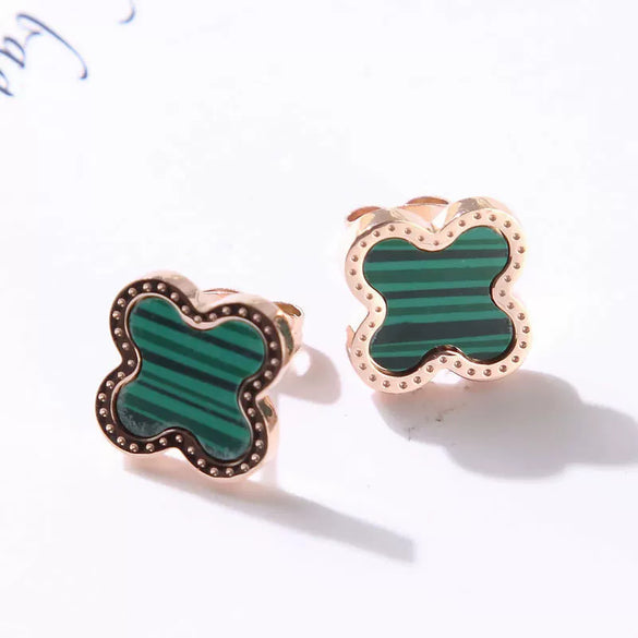 Classic Fourleaf Clover Titanium Steel Stud Earrings For Women With Electroplating And Flower Pattern
