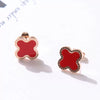 Classic Fourleaf Clover Titanium Steel Stud Earrings For Women With Electroplating And Flower Pattern