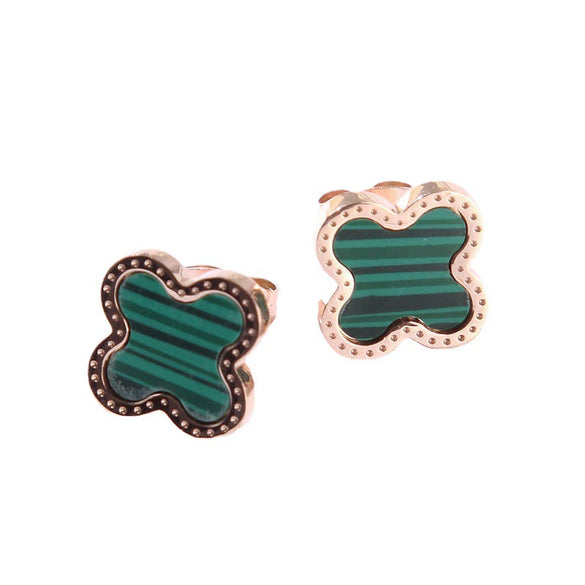 Classic Fourleaf Clover Titanium Steel Stud Earrings For Women With Electroplating And Flower Pattern